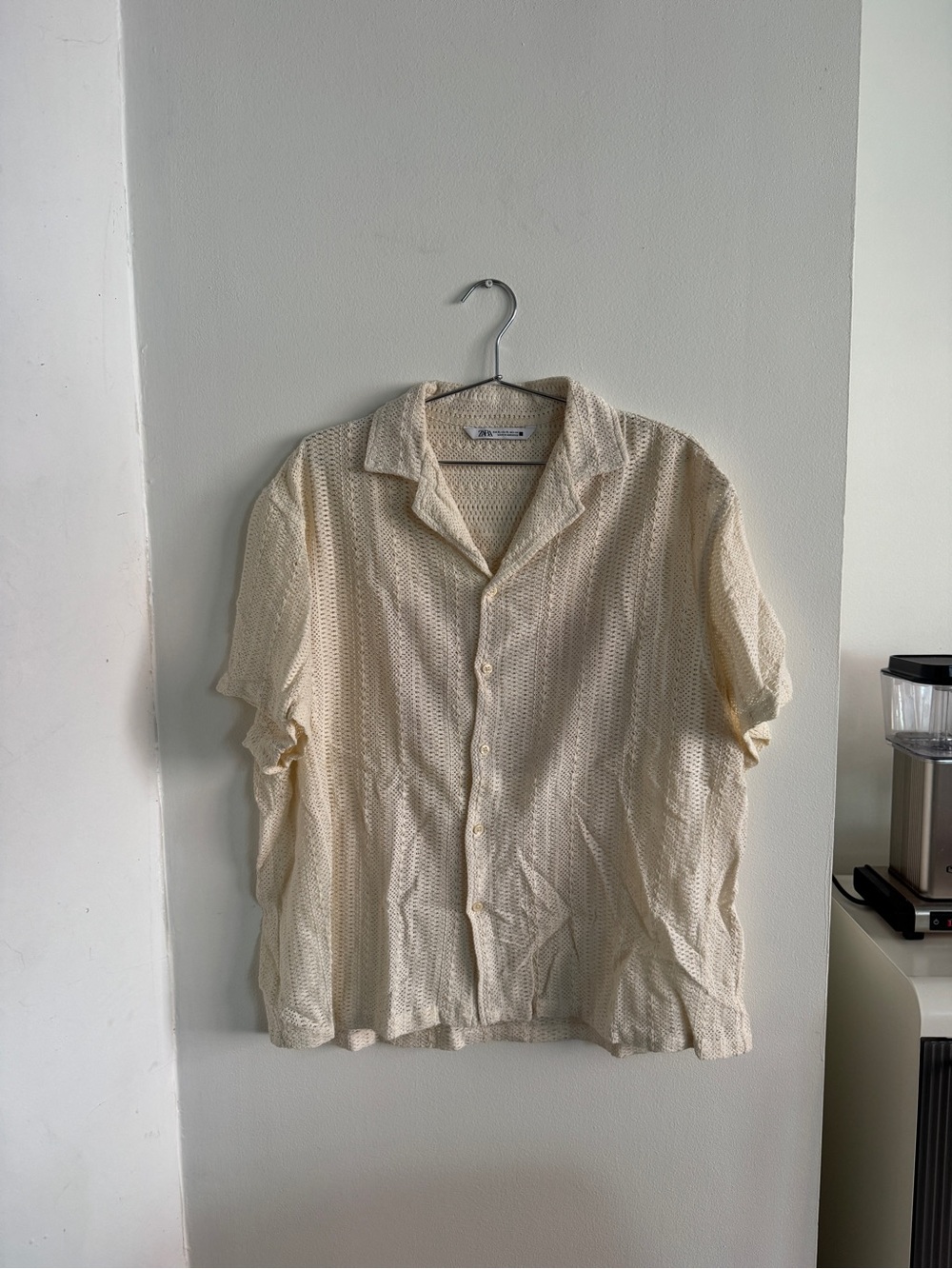 Zara Textured Short Sleeve Button Down in Cream